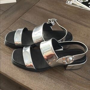 AEROSOLES Silver and Black Modern Sandals